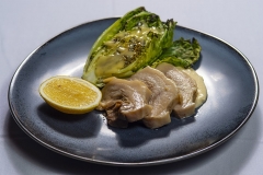 Confit Pork Cheek with cauliflower and wilted greens by Andrew Kuhl of Kuhl Kooking