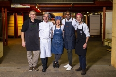 The 'Muster Chefs' Left to right: 'Andrew Kuhl of Kuhl Kooking, Dave Matthews of Semaphore Pantry, Poh Ling Yeow  of JamFace, Sashi Cheliah of Gaja and Kane Pollard of Topiary.